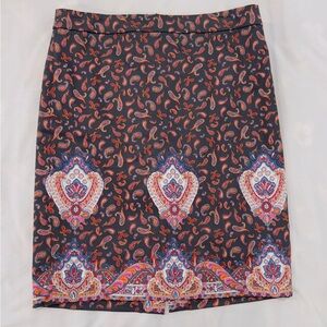 J. Crew Paisley Print Skirt - Black Blue Pink Orange Red Size 6